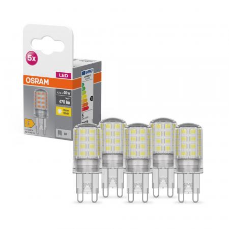 5er Pack OSRAM LED Base PIN G9 Lampe 4,2W wie 40W 2700K warmweißes Licht